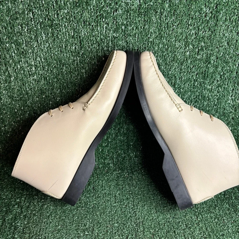 Tods Leather Lace Up Ankle Chukka Square Toe Luxury Desert Boot Cream Mens 9.5